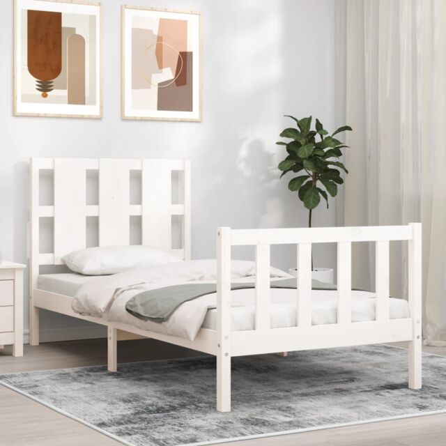 Berkfield Home Bed Frame with Headboard White 90x190 cm Single Solid ...