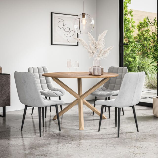 Malvern Round Dining Table And Chairs - Oak Table Top w Solid Oak Legs ...