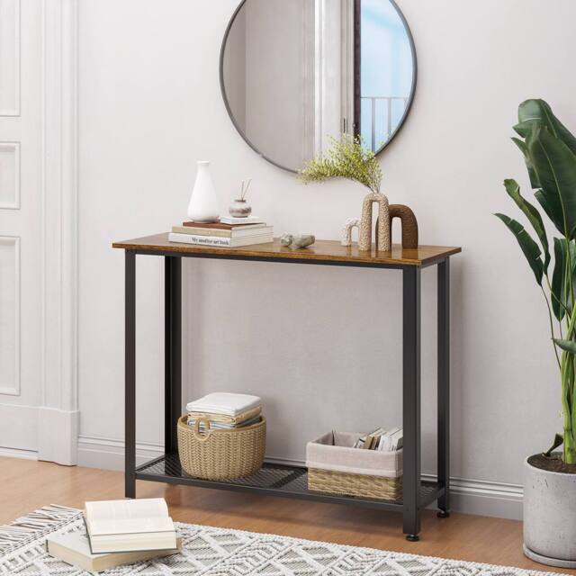 HOMCOM Console Table Side/End Table with Mesh Shelf Entryway Hallway in ...