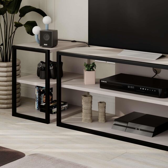 "Echo' Modern 3-Piece TV Unit Set 43"" with 2 Storage Side Tables and ...