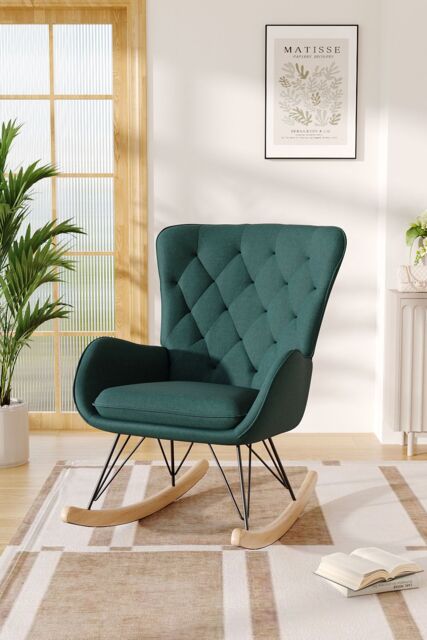 Tan Check Rocking Chair Living and Home Green Modern Diamond Check Tufted Velvet Rocking Chair ...