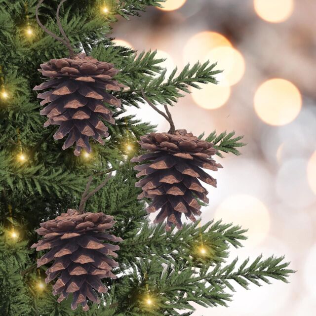 Set of 12 Pinecone Christmas Tree Decorations with Hanging Loop ...