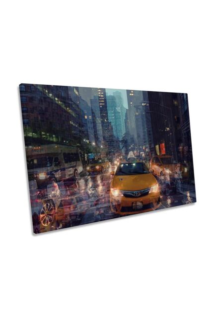 "CanvasGeeks New York City Taxi Cab Busy Streets Canvas Wall Art ...
