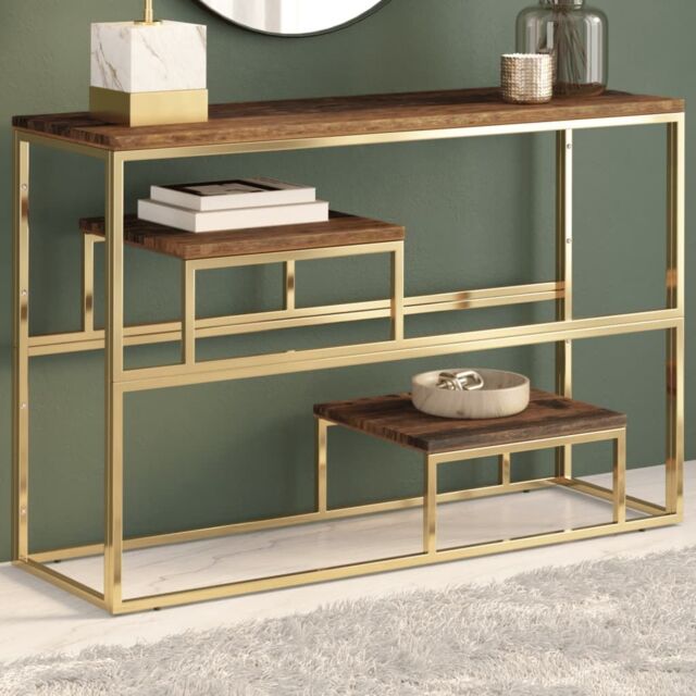 Console Table Gold Stainless Steel and Solid Sleeper Wood by Debenhams ...