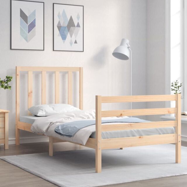 Berkfield Home Bed Frame with Headboard 90x200 cm Solid Wood in Brown ...