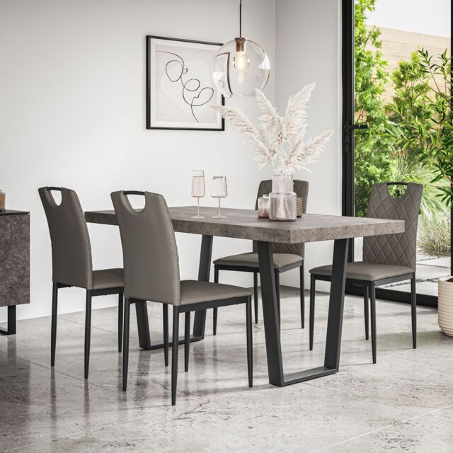 Aria Dining Table And Chairs - Concrete Effect Table Top w Black Legs ...