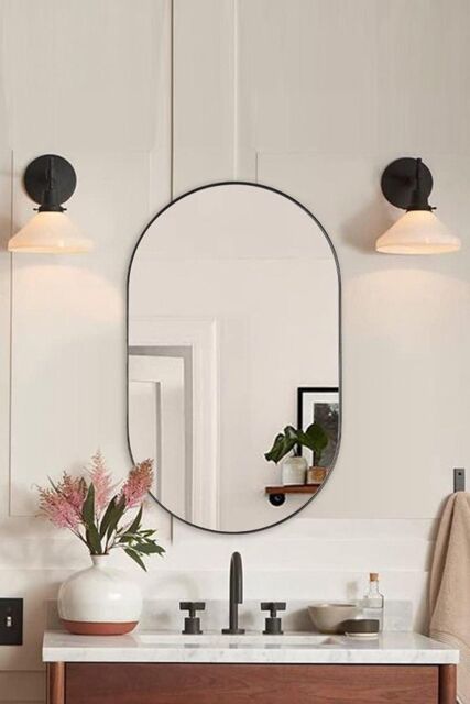 Oval Wall Mounted Mirror Black Metal Frame Bathroom Mirror，40 x 70 cm ...