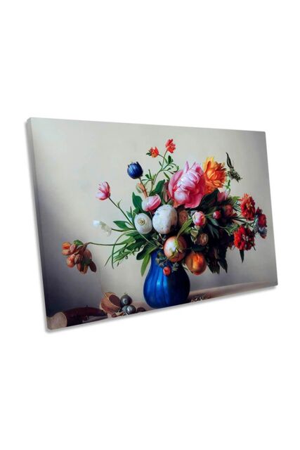 "CanvasGeeks Flower Bouquet With Blue Vase Canvas Wall Art Picture ...