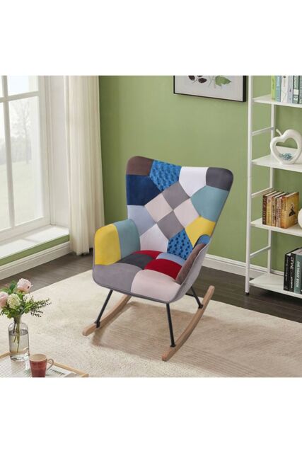 Colourful Patchwork Rocking Chair with Wood Legs by Debenhams ...