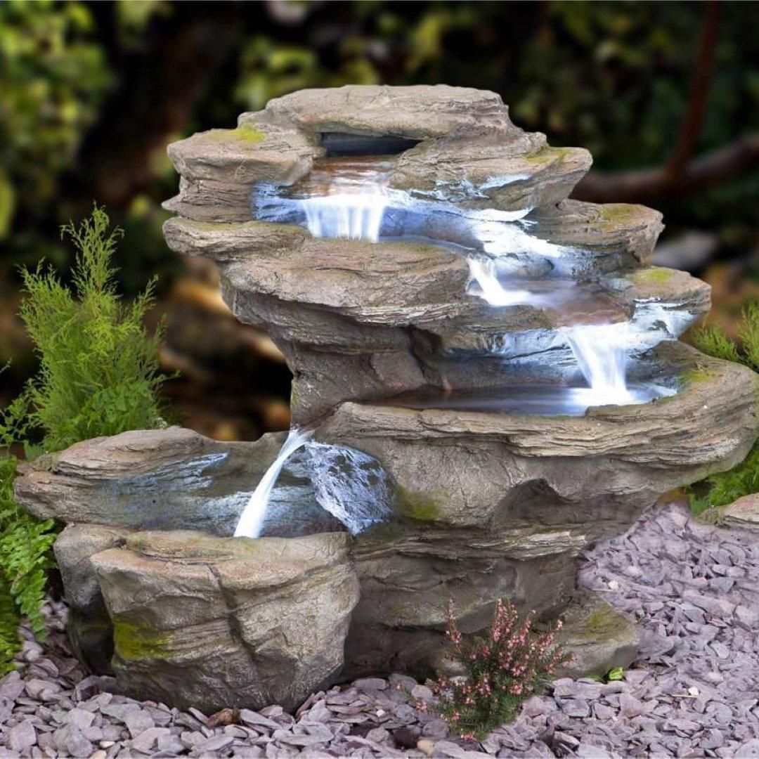 Grey Rock Effect Cascade Water Feature 4 Tier Waterfall Garden
