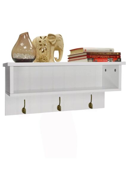 'New England' Wall Mounted Hall Rack With Storage And 3 Coat Hooks ...