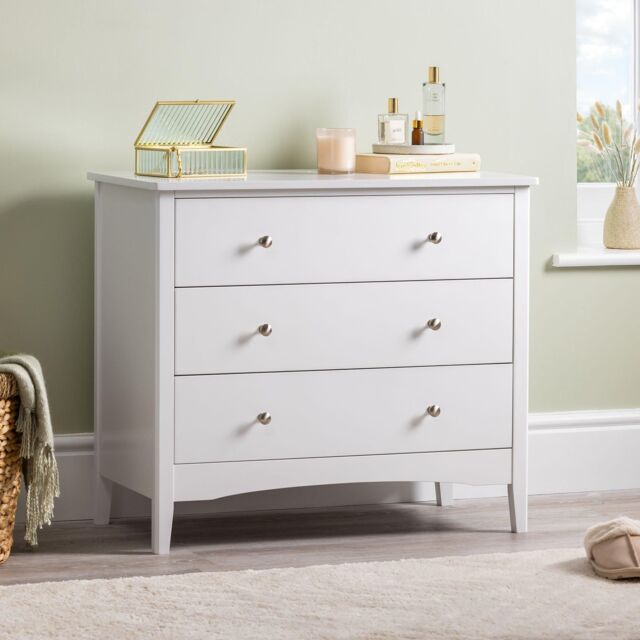 White Chest of Drawers Modern 3 Drawer Bedroom Storage Unit Furniture ...