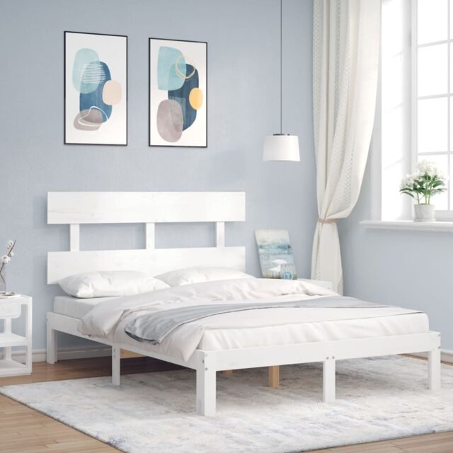 Berkfield Home Bed Frame with Headboard White 120x200 cm Solid Wood by ...