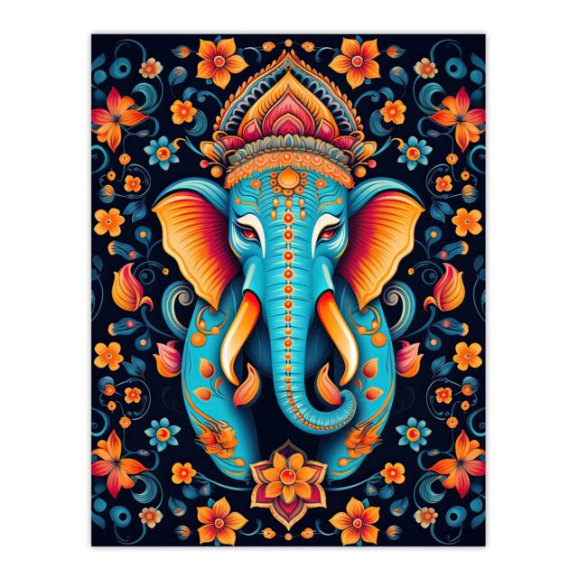 "Artery8 Wall Art Print Decorated Indian Elephant with Flower Pattern ...