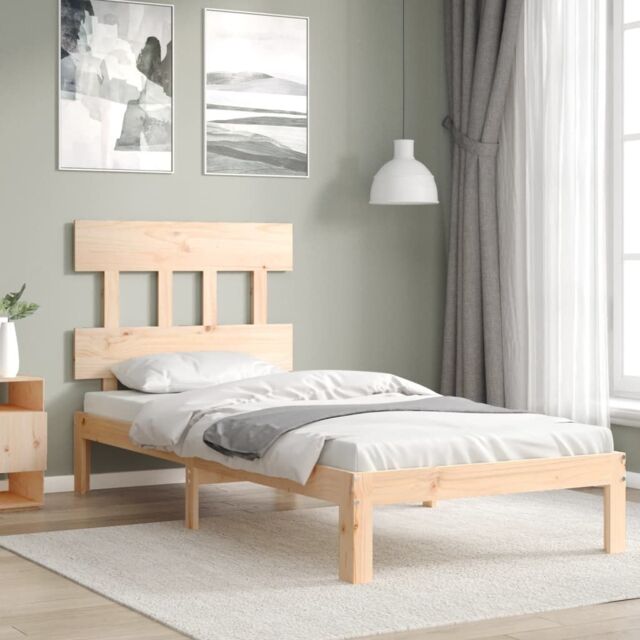 Berkfield Home Bed Frame with Headboard 90x200 cm Solid Wood in Brown ...