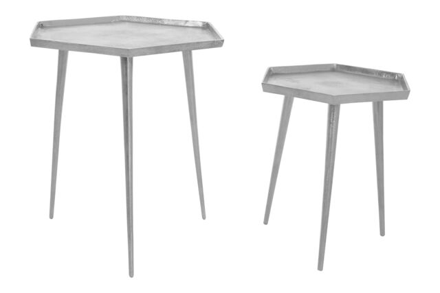 Set Of 2 Hexagonal Side Tables,Metallic Silver Finish Bedside Table ...