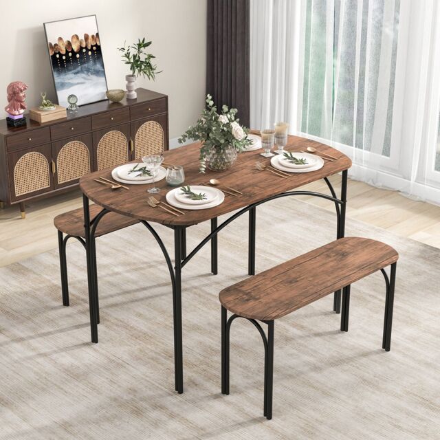 Costway 3 Piece Modern Dining Table Set 120cm Space Saving Kitchen ...