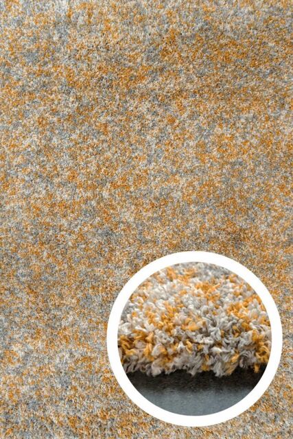 Super Soft Mottled Tonal Ochre Yellow & Grey Shaggy Living Room Area ...
