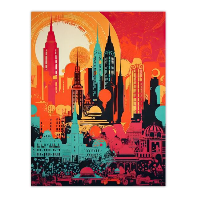 Wall Art Print Abstract New York City Cityscape Artwork Sunrise Red ...