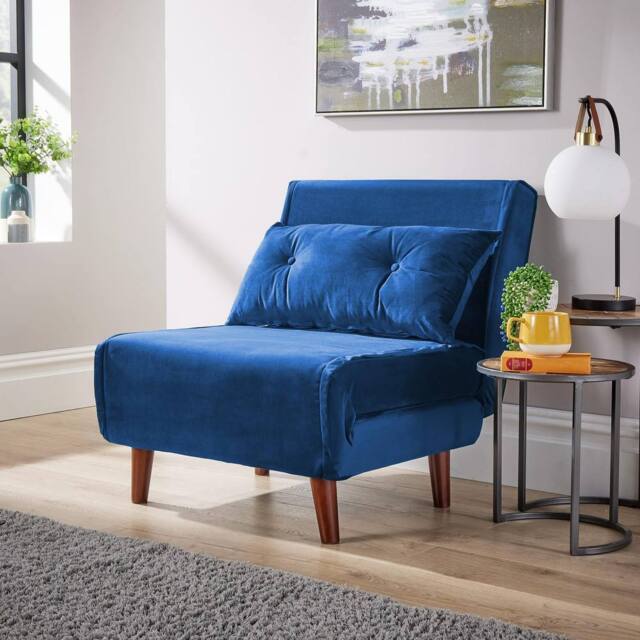 Home Source Double Sofa Bed Folding Chair Velvet Wooden Legs Two Pillow ...