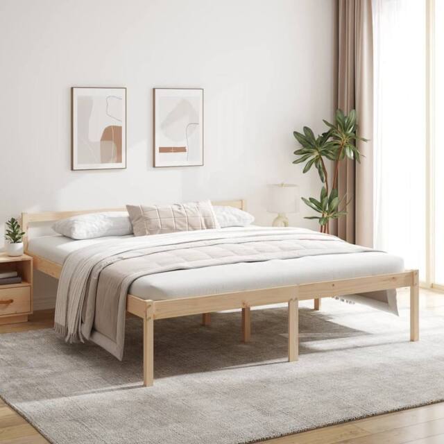 Berkfield Home Bed Frame 200x200 cm Solid Wood Pine in Brown by ...