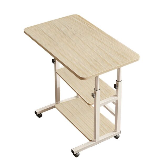 Overarching Table 3-tier Height Adjustable Mobile Table Overbed Desk with Shelves Wheels ...