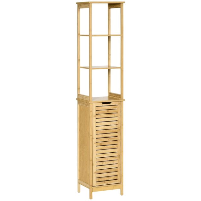 Tall Slim Bathroom Cabinet Freestanding Storage Organiser with Shelves ...