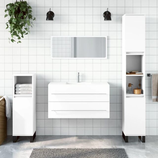 Bathroom Cabinet with Mirror White Engineered Wood by Debenhams ...
