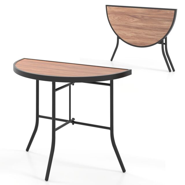 Costway Half-Round Folding Event Table Foldable Banquet Table in Brown ...