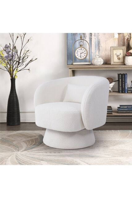 Off-White Upholstered Swivel Chair with Pillow by Debenhams | ufurnish.com