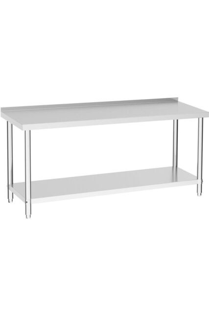 180cm Stainless Steel Storage Prep & Work Table with Backsplash for Kitchen Garage Laundry ...