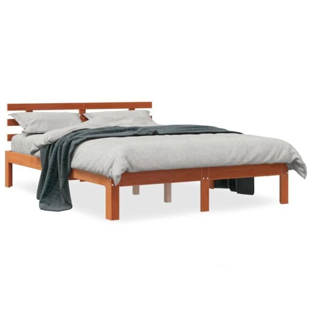 Bed Frame with Headboard Wax Brown 120x200 cm Solid Wood Pine by ...