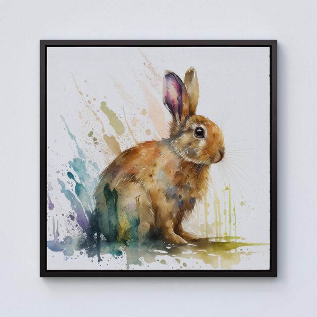 Warren Reed - Designer Rabbit Splash Watercolour Framed Canvas in Black ...