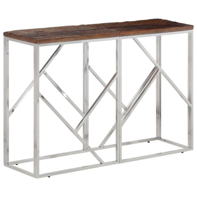 Berkfield Home Console Table Silver Stainless Steel & Solid Wood ...