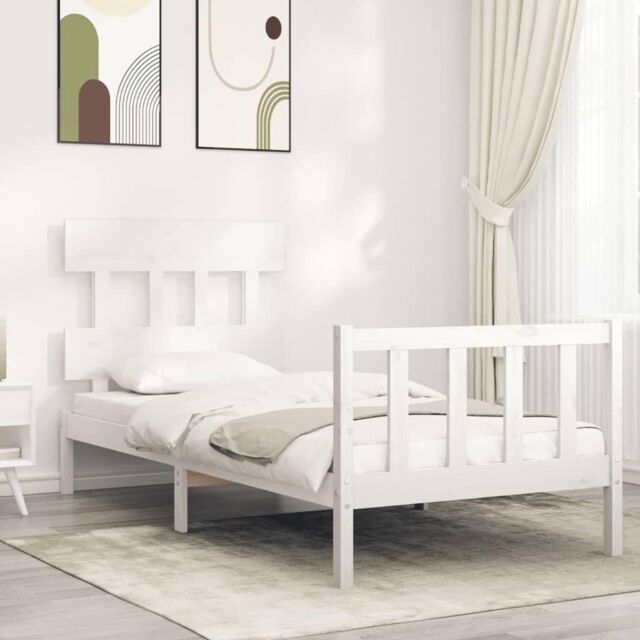 Bed Frame with Headboard White Single Solid Wood by Debenhams ...
