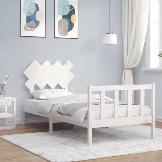 Berkfield Home Bed Frame with Headboard White Single Solid Wood by ...