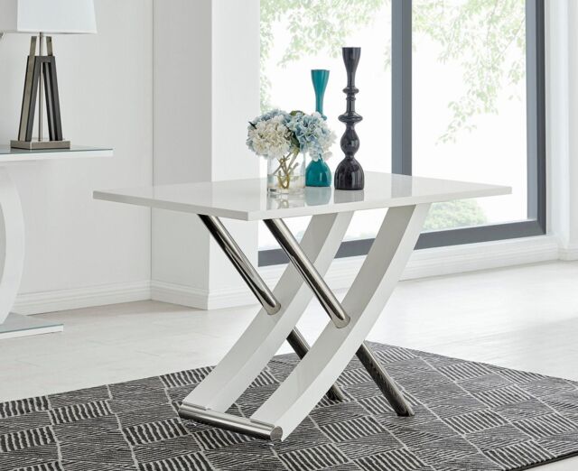Mayfair 120cm 4-Seater White High Gloss And Stainless Steel Dining Table by Debenhams | ufurnish.com