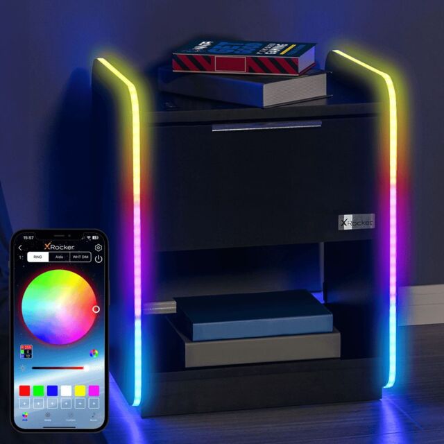 Bed Led Rocker X Rocker Electra Bedside Table with Drawer, LED Lights & Charging in ...