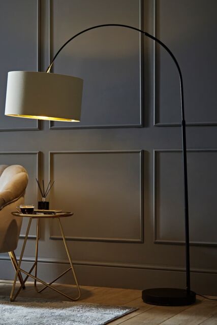 ValueLights Louis Black Arched Curved Floor Lamp with Beige & Gold Lamp ...
