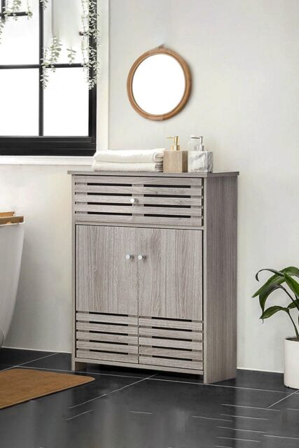 Modern Wooden Freestanding Storage Cabinet Bathroom Double Door Vanity ...