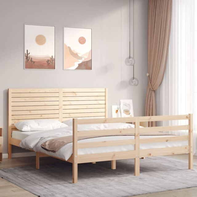 Berkfield Home Bed Frame with Headboard King Size Solid Wood in Brown ...