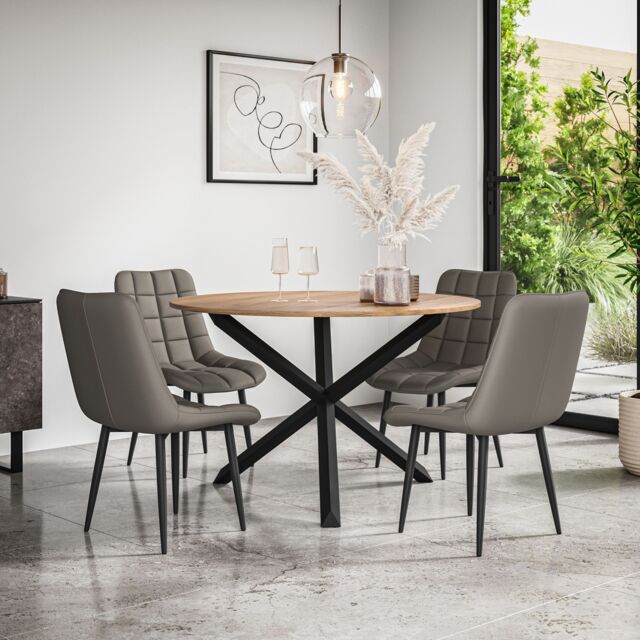 Malvern Round Dining Table And Chairs - Oak Table Top w Solid Oak Black ...