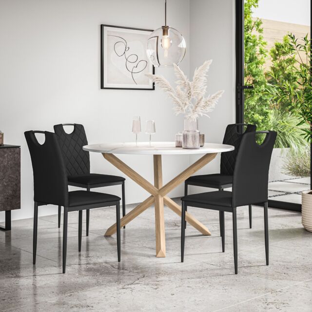 Malvern Round Dining Table And Chairs - Marble Table Top w Solid Oak ...