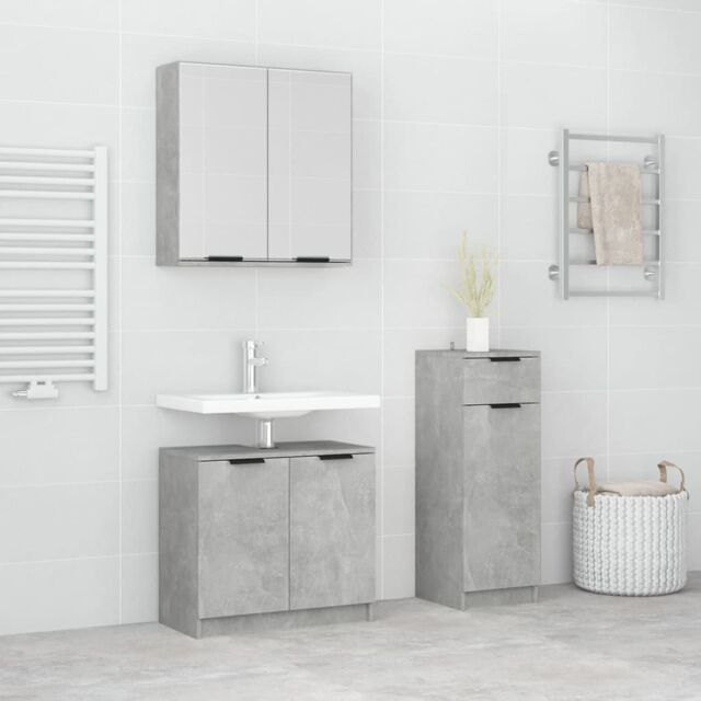 3 Piece Bathroom Cabinet Set Concrete Grey Engineered Wood by Debenhams ...