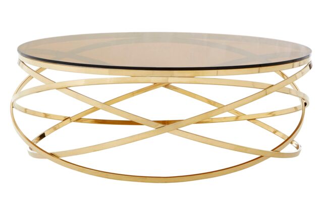 Contemporary Round Champagne Base Coffee Table, Glass Tabletop Of ...