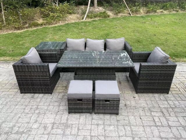 Height Adjustable Dining Table Lounge Sofa Set With Foostools Coffee ...