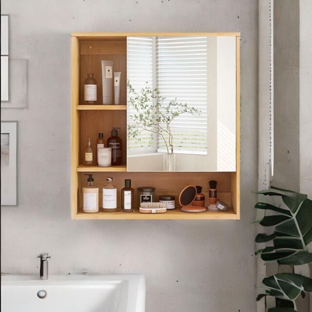 Bamboo Bathroom Wall Storage Cabinet Organiser With Mirror by Debenhams ...
