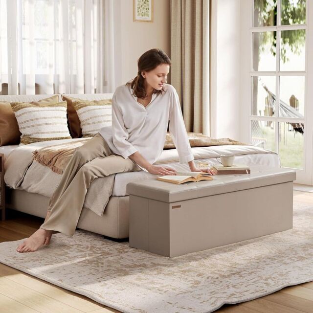 SONGMICS Large Foldable Storage Ottoman Foot Rest Cube Heavy Duty Bench ...