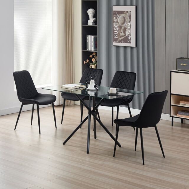 Miami Dining Table with 4 Black Amelia Velvet Chairs by Debenhams | ufurnish.com