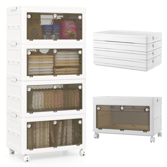 Costway 4-Tier Stackable Storage Bins Bedroom Collapsible Storage Boxes ...